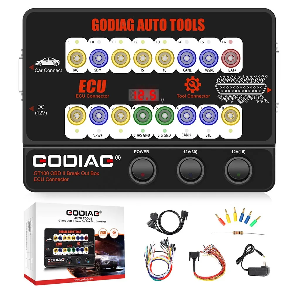 GODIAG GT100 AUTO TOOLS OBDII Break Out Box ECU Connector OBDII 16PIN Protocol Detector Breakout