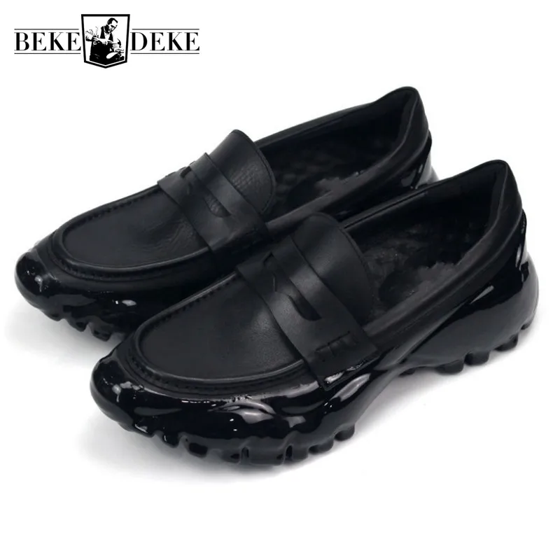 Italian Designer Mens Genuine Leather Dress Shoes Gothic Thick Platform Slip On Loafers Moccasin Gommino Wedding Formal Shoes