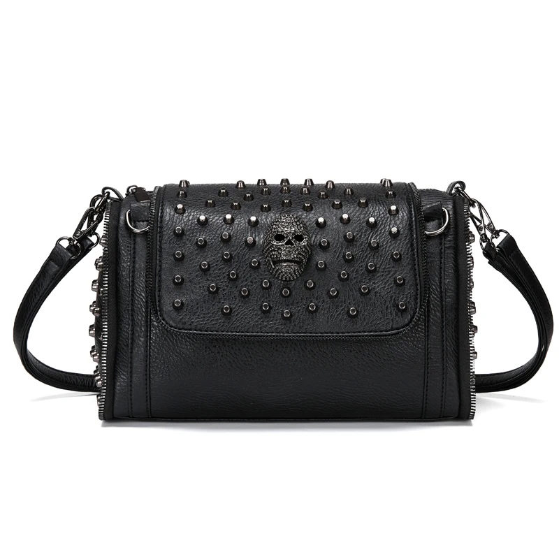 Annmouler nowy projekt kobiety torba na ramię Pu skóra Crossbody torba na suwak torebka Punk czaszka torba materiałowa top-uchwyt torebki