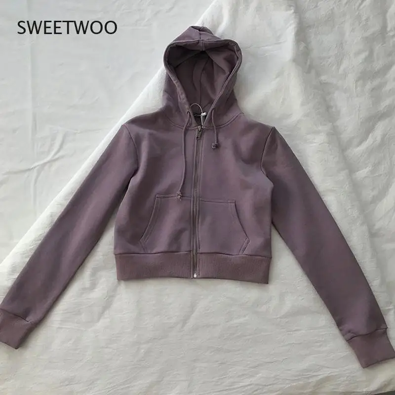 Frauen Kurz Hoodies Sweatshirts Koreanische Süße Mädchen Plain, Frühling Herbst Lange Hülse Lose Baumwolle Hoodie 6 Farben