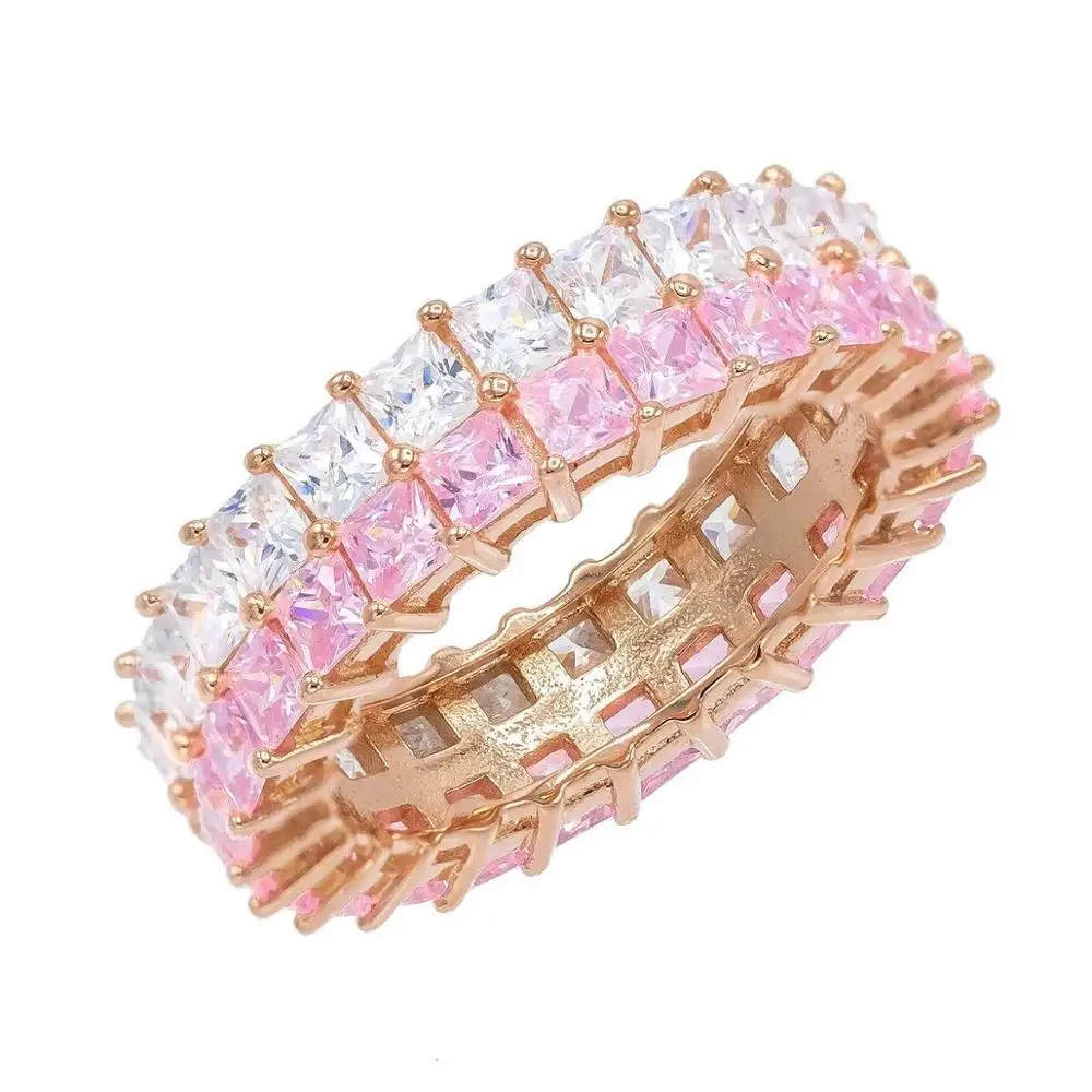 2 raw pricess cute white pink cubic zirconia cz Rose gold color wedding engagement band stack ring