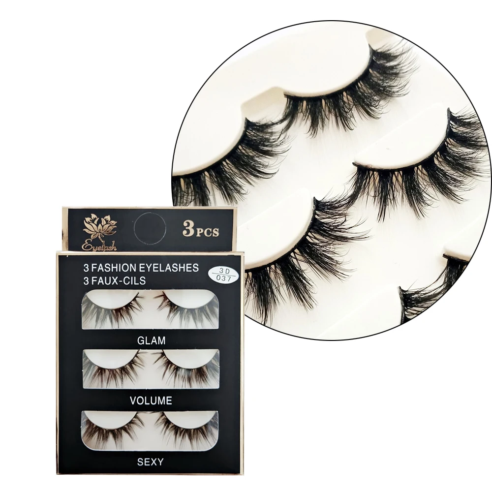 3 Pairs Natural Long False Eyelashes Handmade 3D Eyelash Thick Fake Eye Lashes Extension Women Fashion Makeup Tool maquiagem