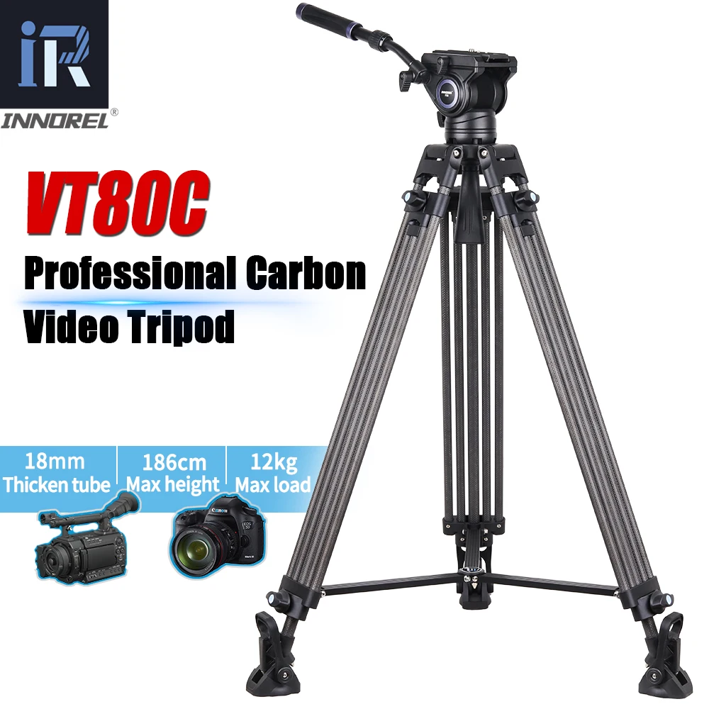 VT80C Professional Carbon Fiber Video Tripod Hydraulic Fluid Video Head Tripod For Dslr Camera Camcorder Slider 1.86m 12kg Load