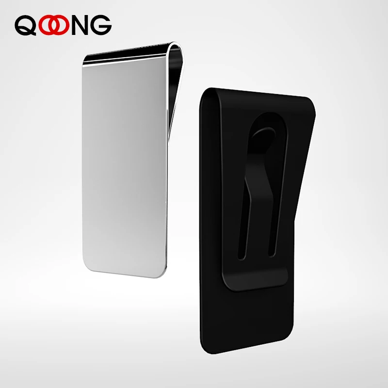 QOONG Custom Lettering Black Silver Slim Pocket Men Women Money Clip Business Card Credit Card Cash Wallet QZ40-004
