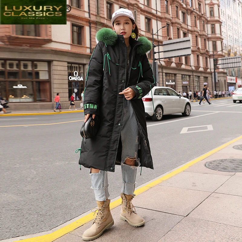 

Jacket Down Winter Women's Thick Warm 90% Duck Down Coat Female Real Raccoon Fur Hooded Long Down Jackets and Coats Hiver 19006