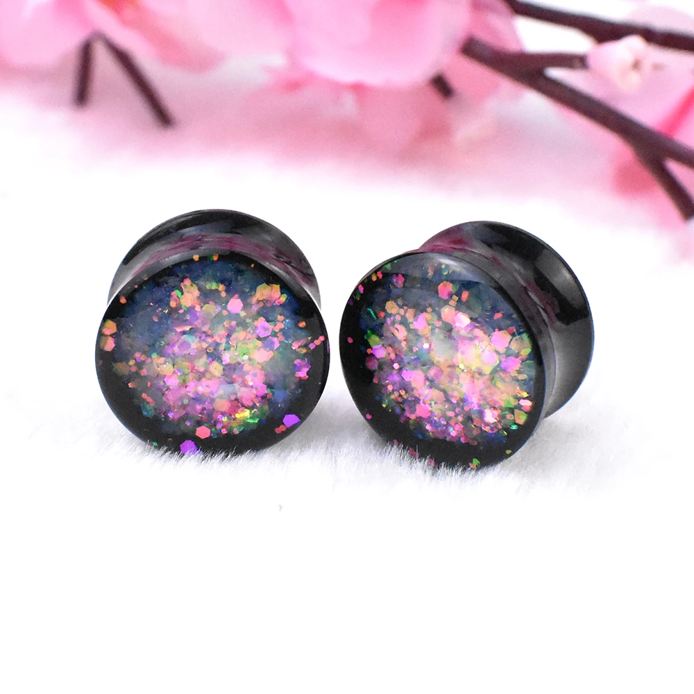 6-30mm Multicolor Paillette Ear Gauges Plugs Tunnel Black Acrylic Ear Expander Stretcher Piercing Earring