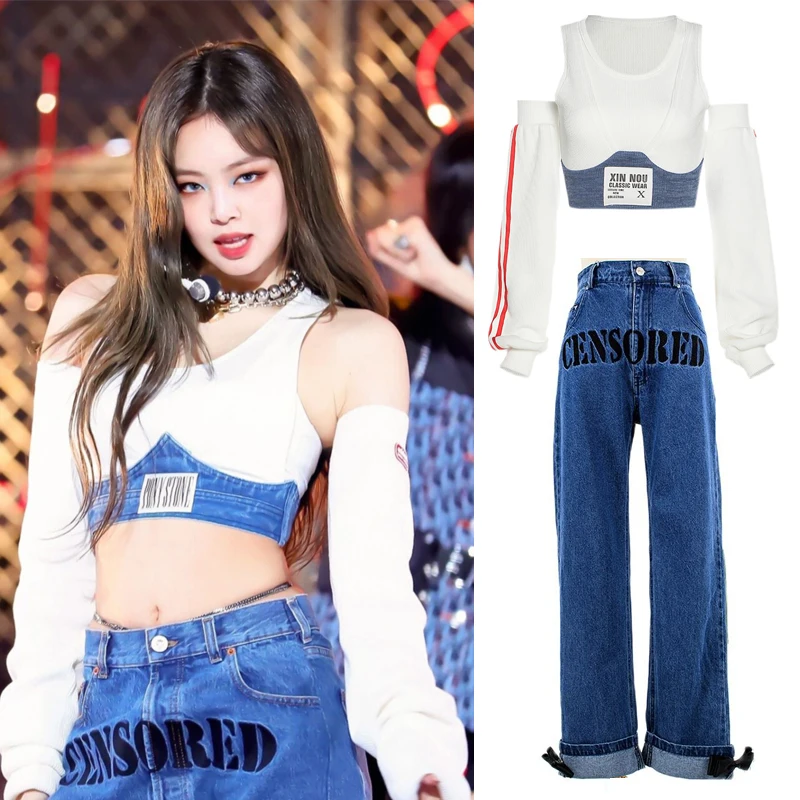 K-pop tancerz strój kobiety Sexy stroje koncertowe Hip-Hop Street Dancewear koreański wydajność kostium markowe ubrania JL3574