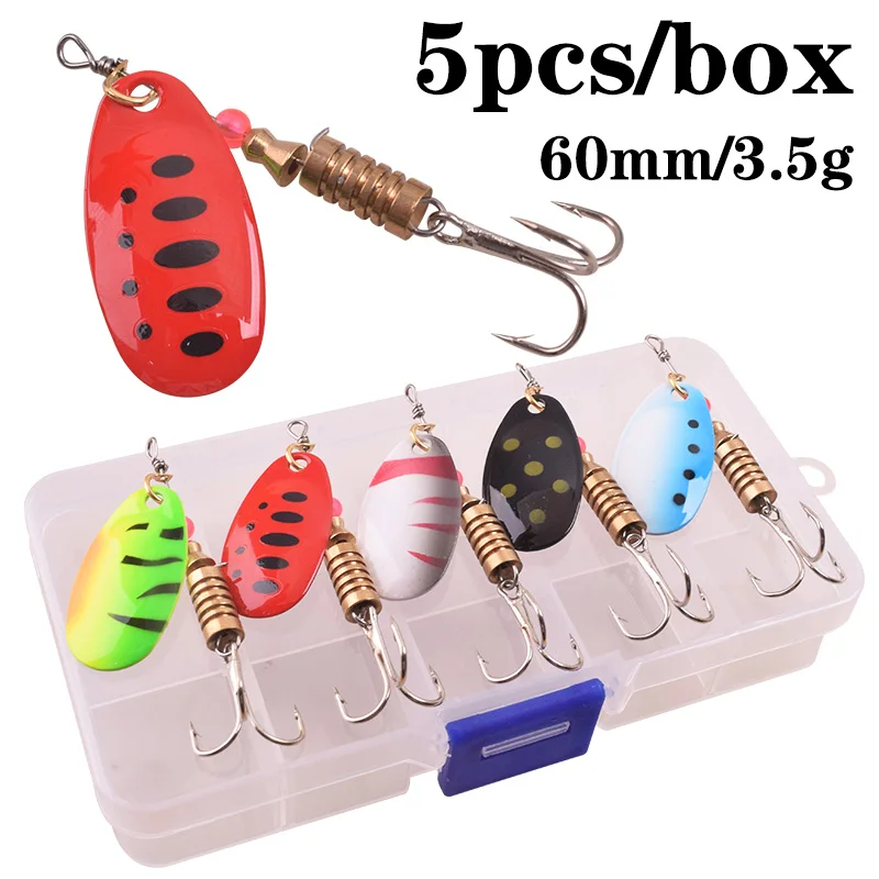 5pcs/Lot WDAIREN Fishing Spoon Lures Set Metal Spinner Bait Wobbler Artificial Baits Treble Hook Isca Bass Tackle With Box Kit