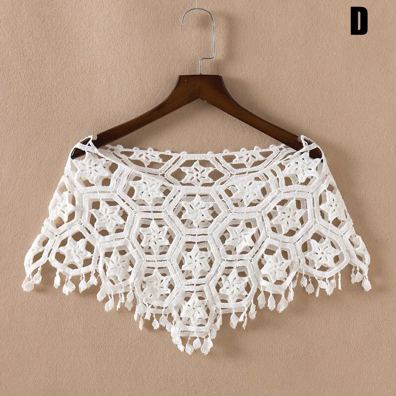 Women Vintage Crochet Knit Cape Lace Short Hollow out Shawls Shrug Poncho H9