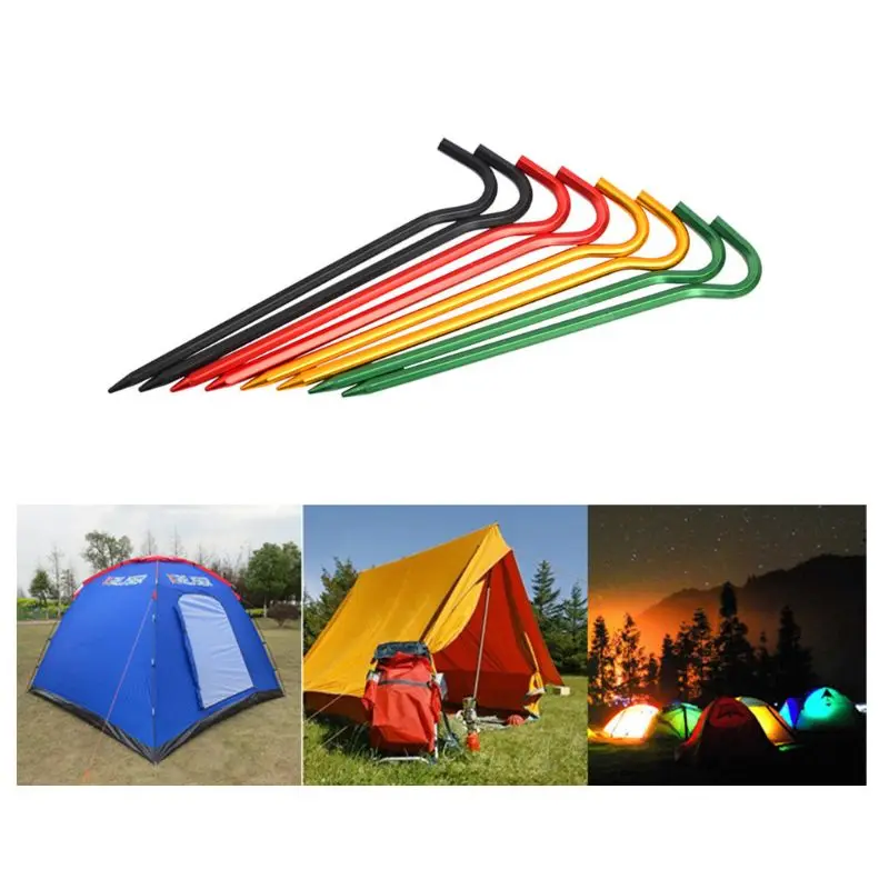 5pcs Aluminum Alloy Tent Nail Outdoor Camping Color Tent Pegs Stakes Hook Pin Random color