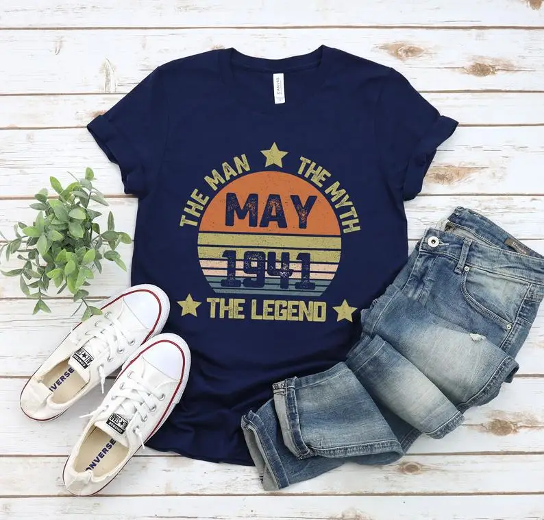 Vintage born in May 1941 birthday shirt / birthday gift for 80th birthday / dad / grandpa birthday summer round neck 100% cotton