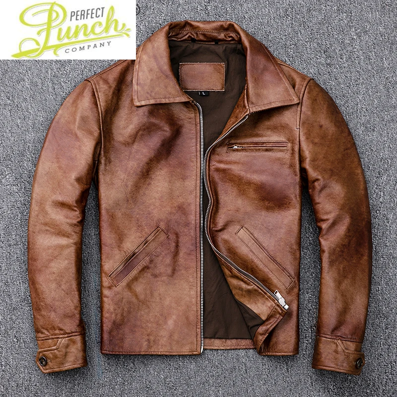 

Leather Genuine Jacket Men Clothes 2021 Brown Vintage Motorcycle Cow Leather Coat Slim Spring Autumn Veste Cuir Homme