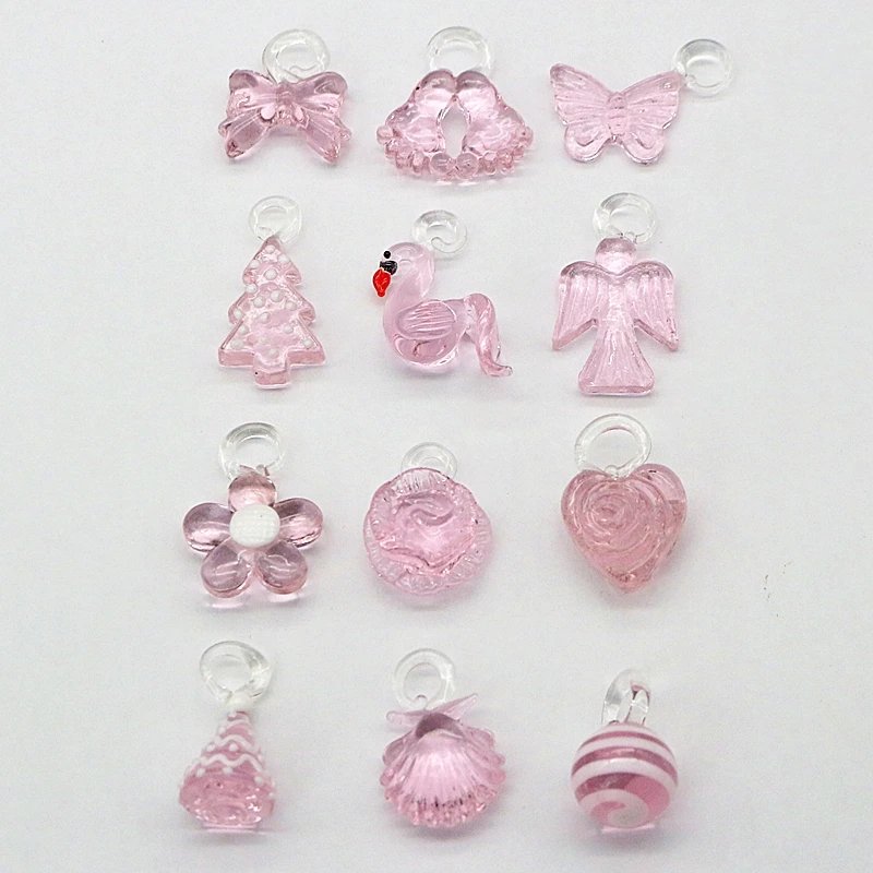 Glass Christmas Tree Ornaments And 12 Pink Mini Cute Pendants Home Table Top Festival Xmas Decoration Gifts For Friends Children