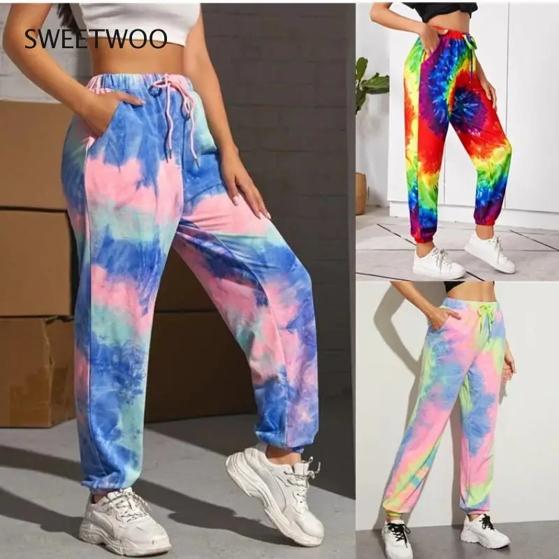 

Women Joggers Streetwear Trousers High Waist Tie Dye Harajuku Pants Loose Wide Leg Sweat Pants Femme Streetwear Trousers S-5XL