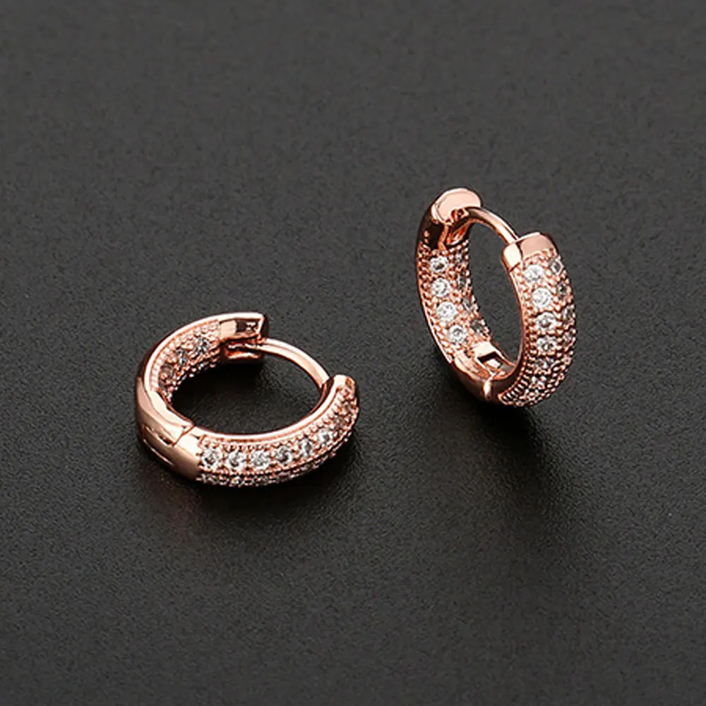 Minimalist Rose Gold Color Crystal Zirconia Circle Small Hoop Earrings Korean Fashion Elegant Women Girl Wedding Party Jewelry