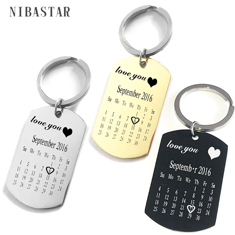 

Personalized Customize Engraving Key Chain Stainless Steel Calendar Highlighted Date Car Logo Plate Number Anti-lost Keyring