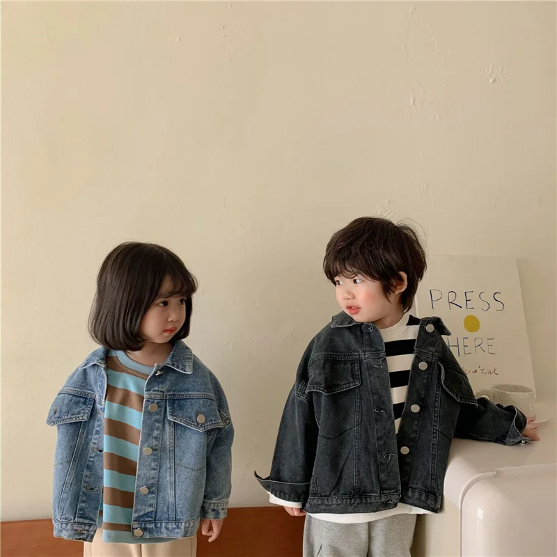 Lente Herfst Jongens En Meisjes Casual Alle-Wedstrijd Denim Jassen 2-6 Jaar Kids Turn-Down Kraag lange Mouwen Jas Kinderen Losse Tops