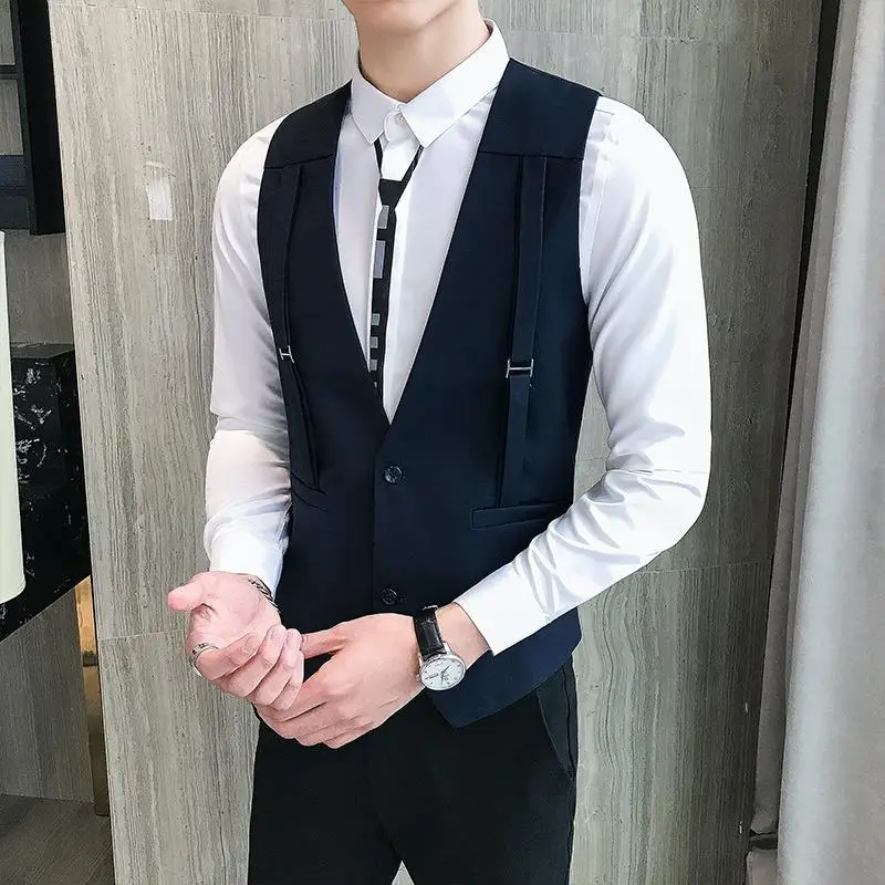 Men\'s Slim Vest Fashion Simple Wedding Suit Business Casual Vest Sleeveless Vest