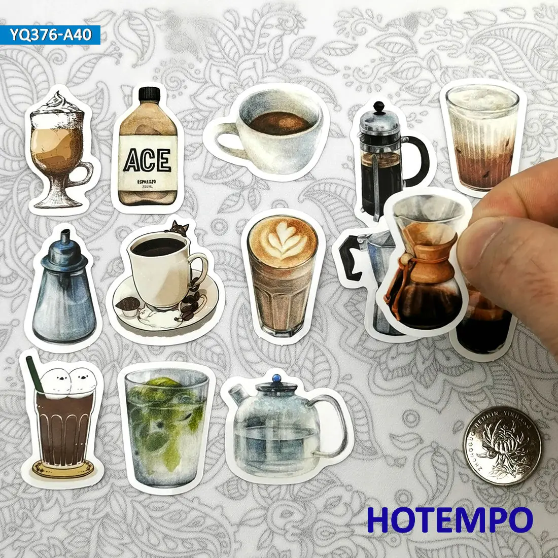 40PCS Coffee Drinks Mini Stickers Hand Drawing Style Travel Gourmet Decals for Diary Scrapbook Luggage Phone Laptop Sticker Toys