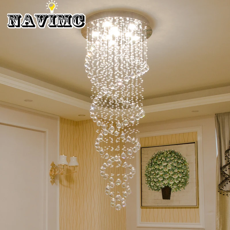 Modern LED Crystal Chandeliers Light Fixture for Staircase Stair Lights Luxury Hotel Villa Vanity Bedroom Hanging Lamp