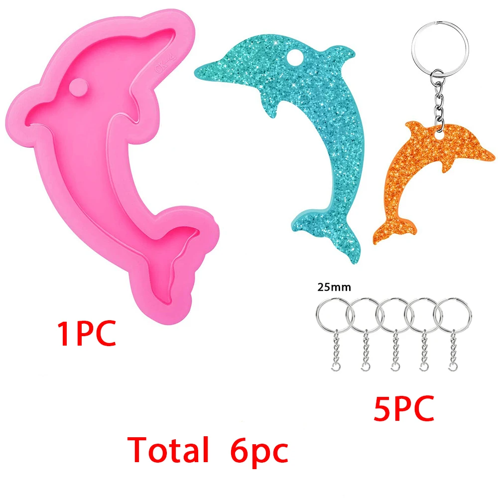 Dolphin Shape Silicone Keychain Mold for Epoxy Resin 5pc Keyrings or DIY Keychains Earring Pendant DIYJewelry Making Tool