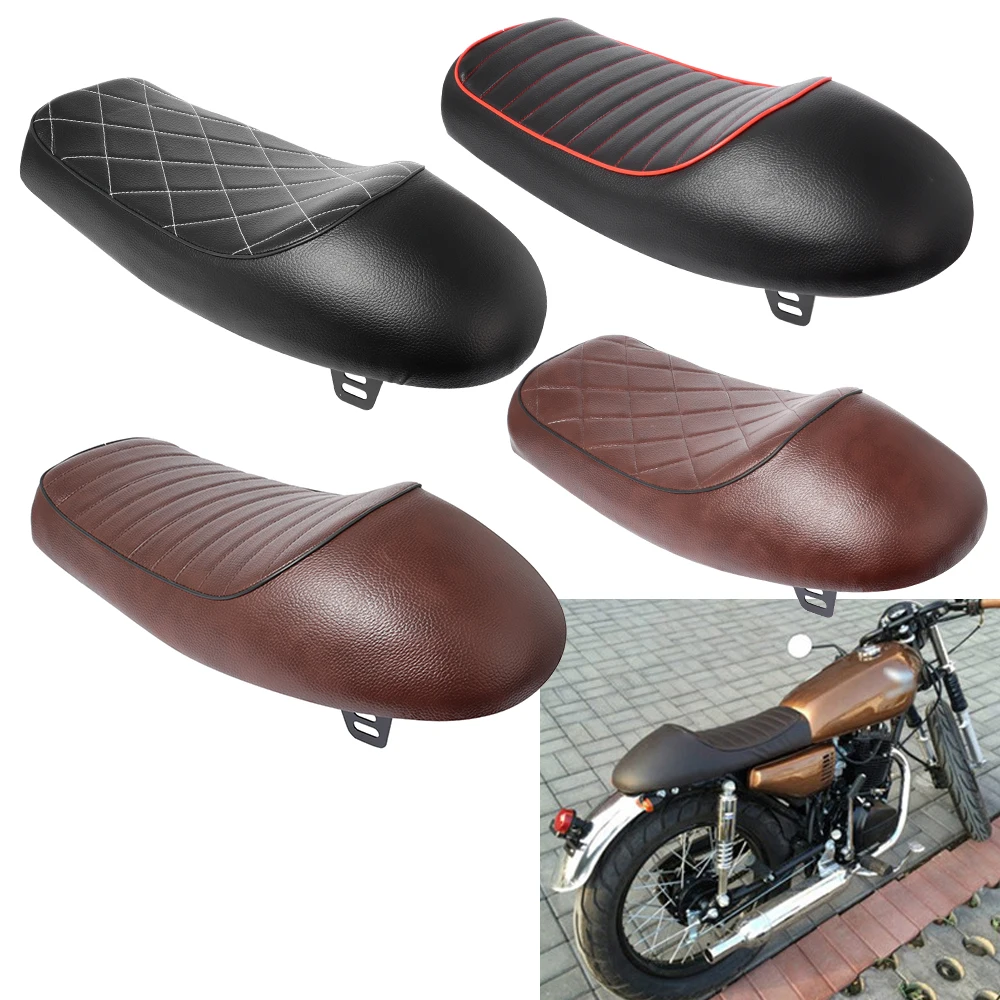 Motorcycle Cafe Racer Vintage Replacement Hump Saddle Seat PU Leather Refit Flat Saddle Cushion For Yamaha Kawasaki Honda CG125