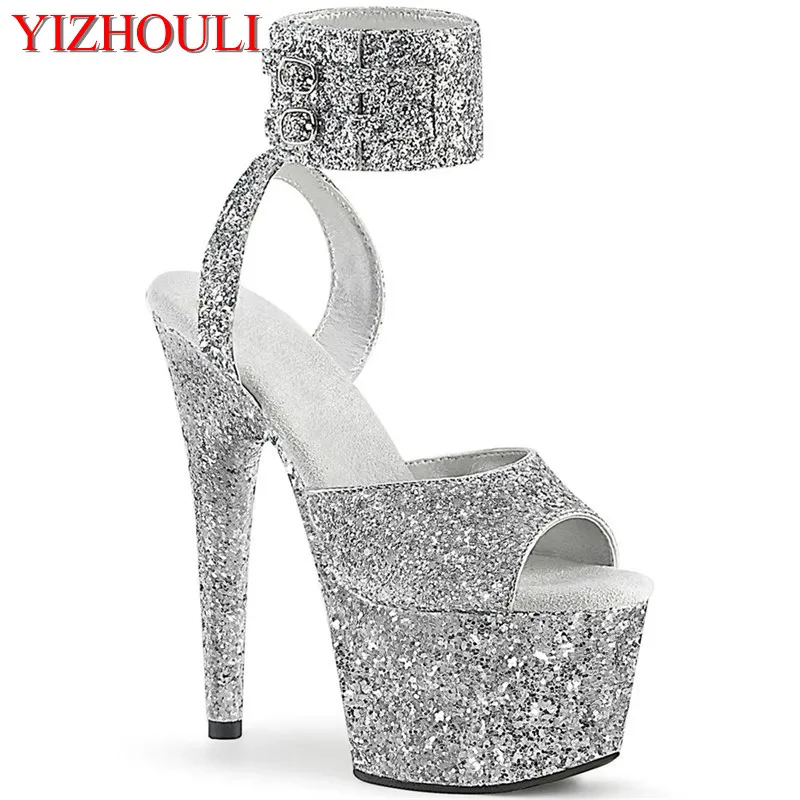 

6 inch, sexy sequined fabric sandals, 15cm heels for parties, nightclub pole dancing, dancing shoes