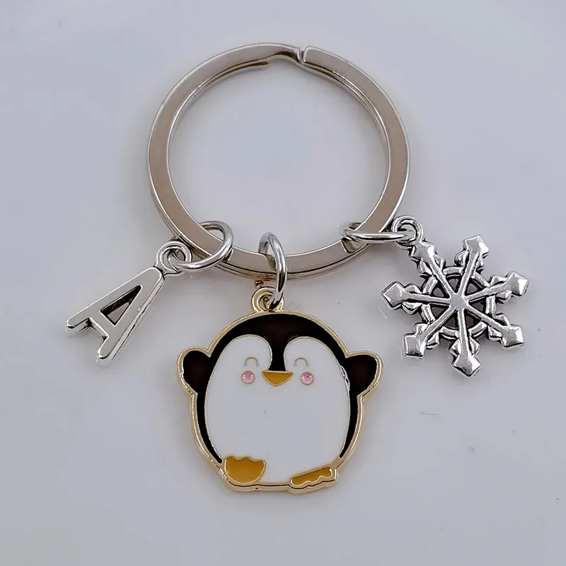 Winter Keychain Lady A-Z Snowflake Penguin Keychain Souvenir Gift Lady Bag Accessories Car Pendant Craft Jewelry