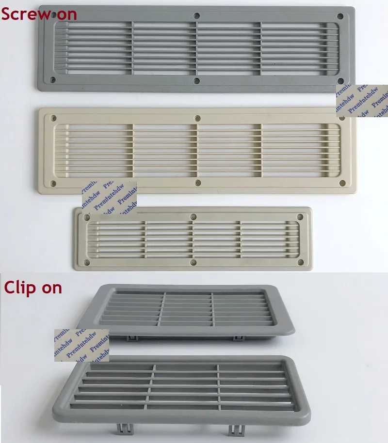 2Pcs/Lot  Clip Screw On Beige Grey Rectangle Plastic Air Vent Grille Cabinet RV Caravan