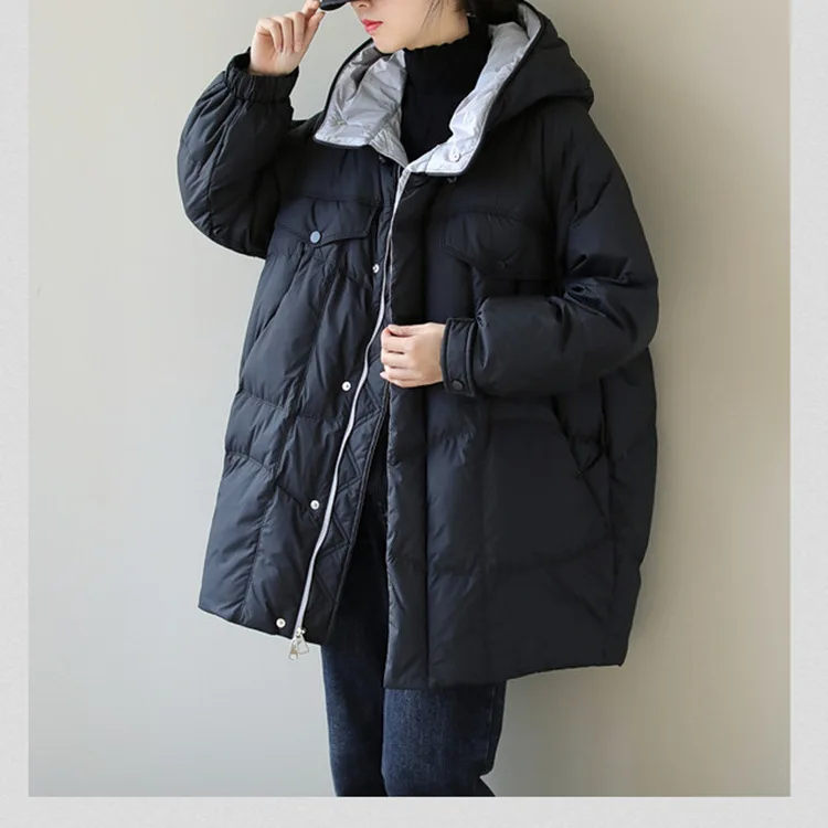 

Long Loose Down Coat Women Winter Warm Outwear Hooded White Duck Down Coat Female 2021 New White Warm Outwear with Hat