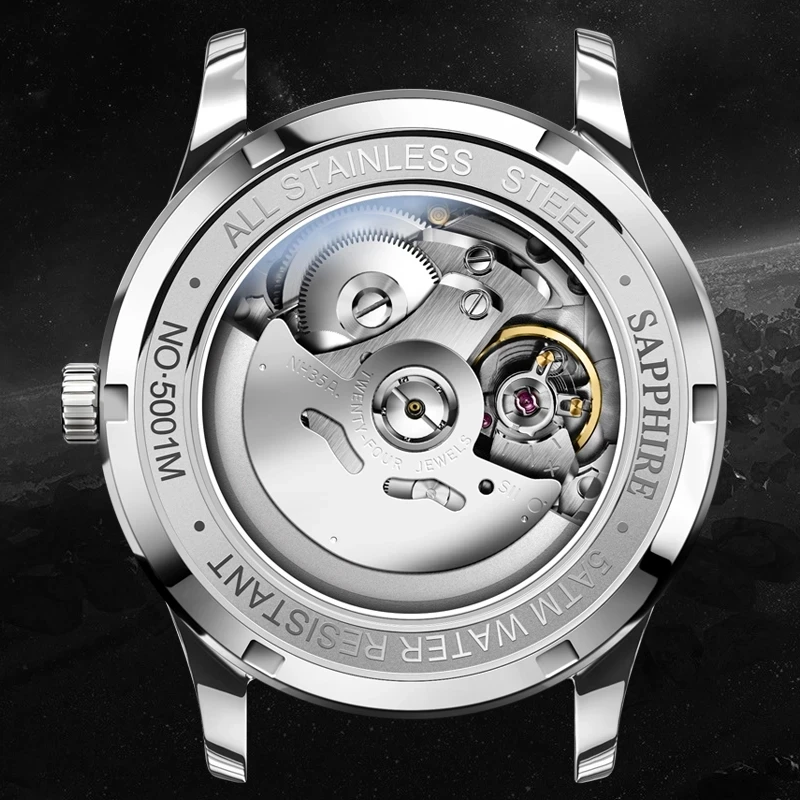 LOBINNI Orologi meccanici automatici classici in acciaio inossidabile delle migliori marche Orologi impermeabili analogici con quadrante bianco ultra sottile da uomo