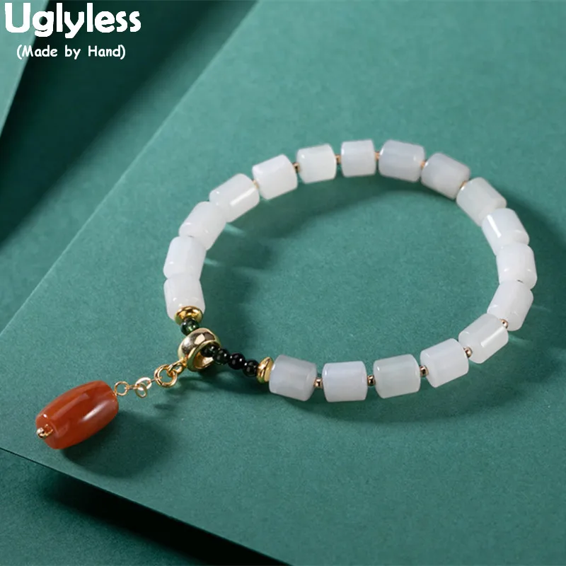 

Uglyless 100% Real Natural Jade Beads Bracelets for Women Elastic Rope Agate Charms Infinity Bracelet 925 Silver Gemstones Jewel