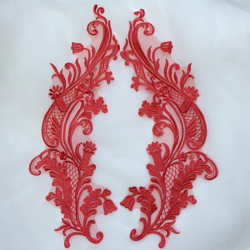 Flower Pattern Lace Applique, Wedding Veil Accessories, Exquisite Handmade DIY, Rayon Cloth Patch, 4 Pcs, 2Pair, RS3414