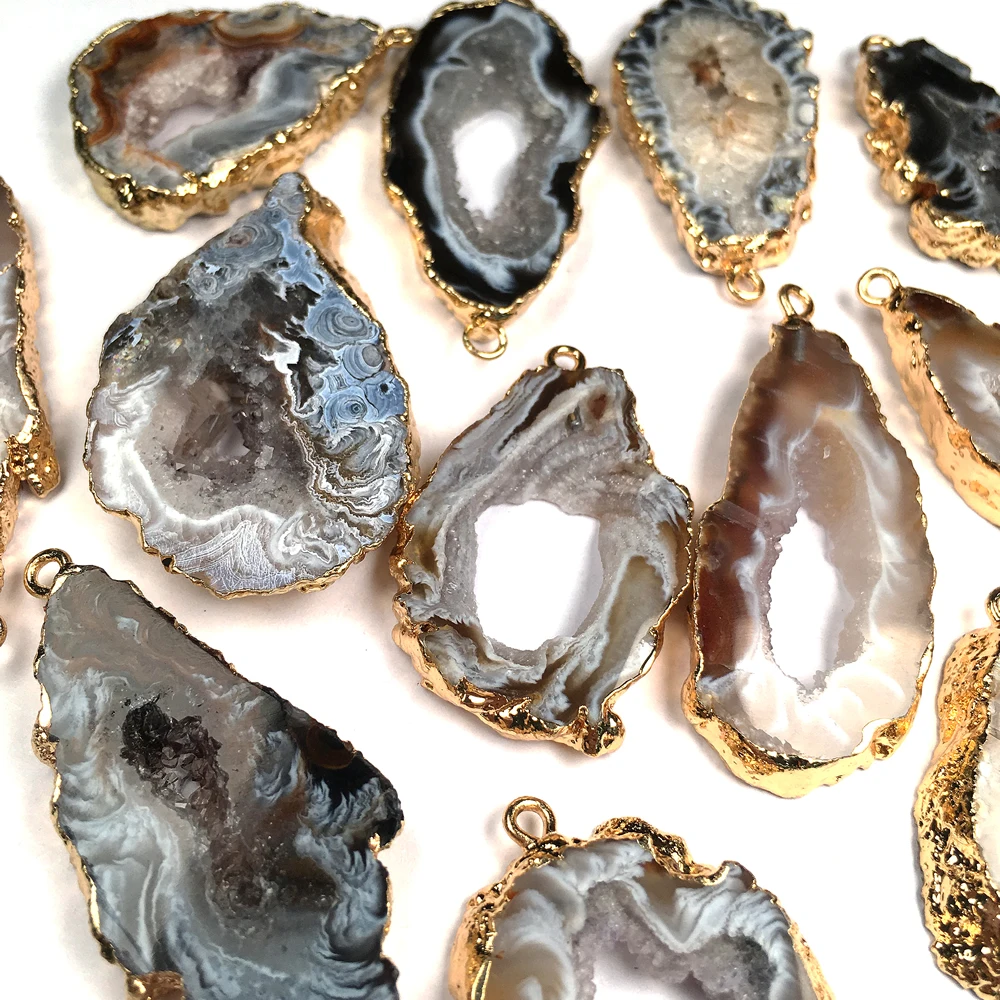 Natural Stone Agates Druzy Pendant Fashion Irregular Quartz Crystal Pendants Charms For Jewelry Making DIY Necklace Accessories