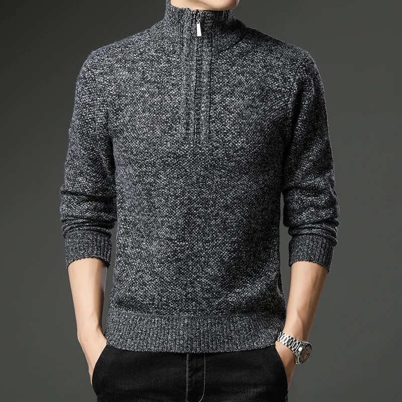 Autumn Winter Men's Pullover Sweater Turtleneck Chenille Fleece Warm Slim Handsome Clothes  Zipper Up Jumpers Male Clothing