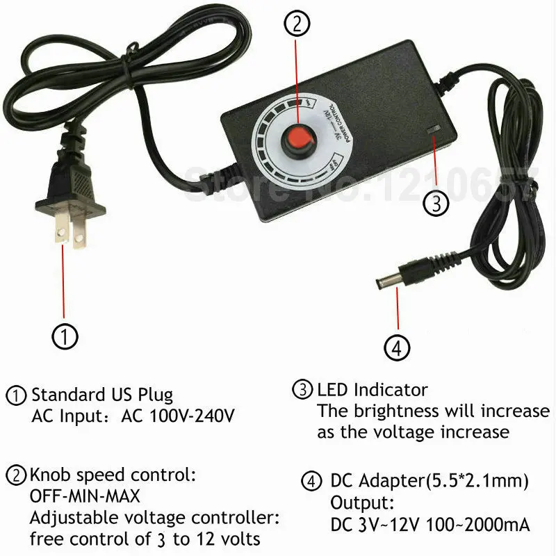 Adjustable Power Adapter Supply AC 100V/220V To DC 3V 12V Switching Lighting Transformer 2A LED Strip US Plug Power Adaptor