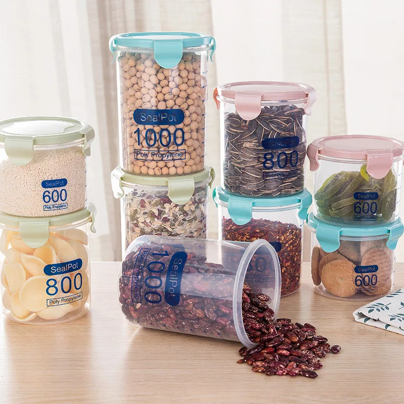 Food Container Seal Pot Tea Coffee Candy Storage Tank Practical Plastic Cereals Snacks Box Cookie Canister Jars Kitchen tools