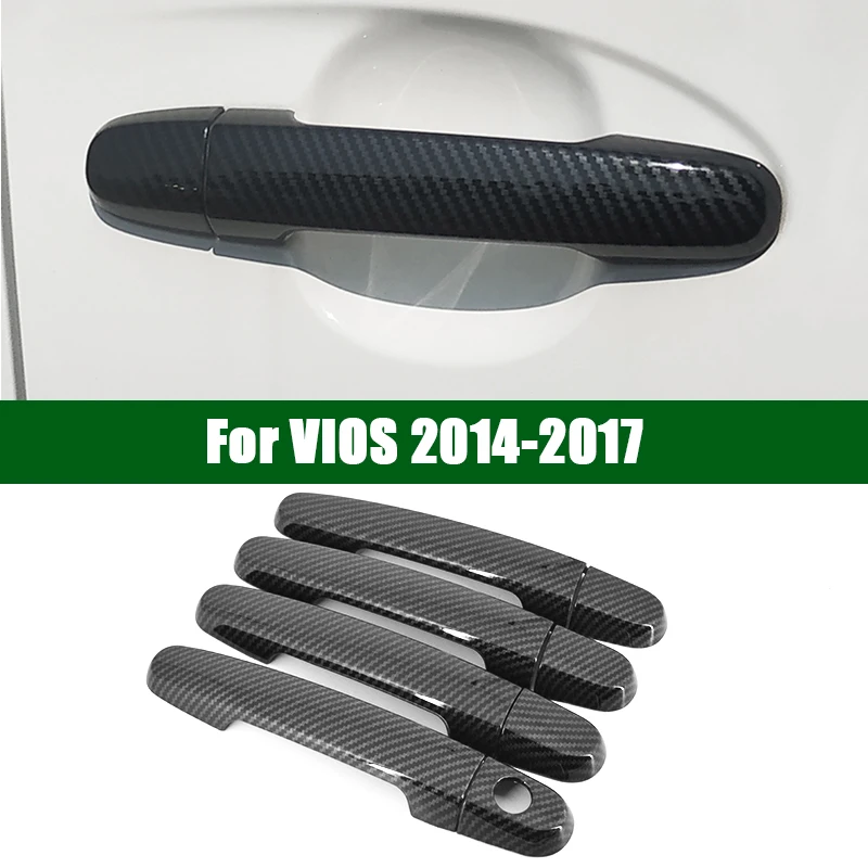 

FOR 2014-2017 TOYOTA VIOS black Carbon Fiber Pattern Car Door Handle Cover Trim 2015 2016