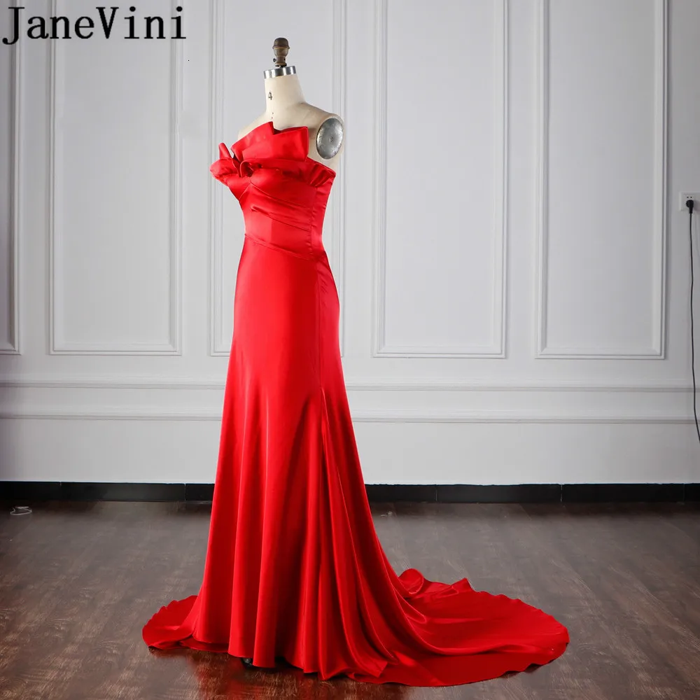 JaneVini-vestido largo de noche para mujer, prenda elegante con cola plisada, trompeta, sirena, rojo