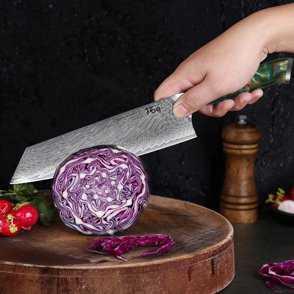 TURWHO Japanese VG10 Core Color Resin Handle 8.5 Inch Chef\'s Knife 67 Layer Damascus Steel Kitchen Knives Sharp Kiritsuke Knife