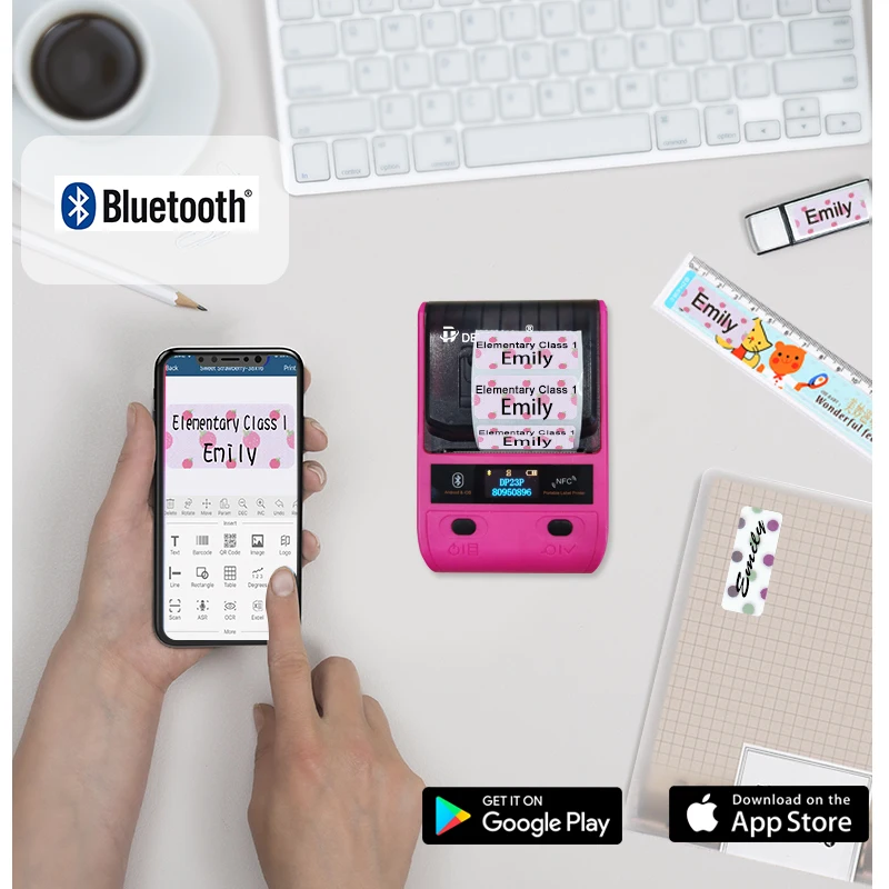 Detonger 2 Inch Thermische Label Printer Machine Custom Stickers Printer Naam Stickers Aanpassen Draagbare Hand Multifunctionele