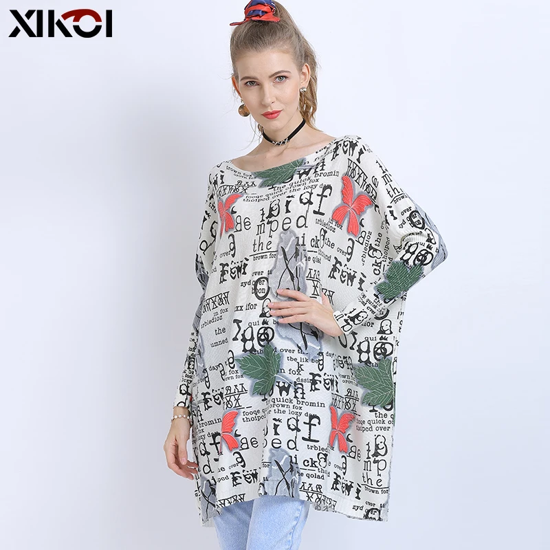 XIKOI Winter Oversized Sweaters For Women Warm Long Pullover Dresses Fashion Letter Print Jumper Knitted Sweaters Pull Femme