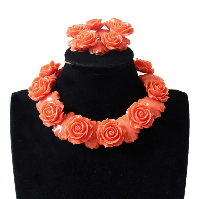 Dudo Jewellery Set 25mm Coral Flowers 18 Inches Necklace 8 Inches Bracelet with Earrings African beads Nigerian Wedding New