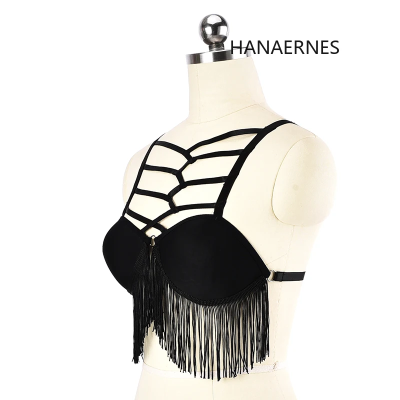 Hanaernes sexy preto borla, bondage corporal para mulheres, lingerie erótica sexy, traje fetiches, anjo, máscara com capuz