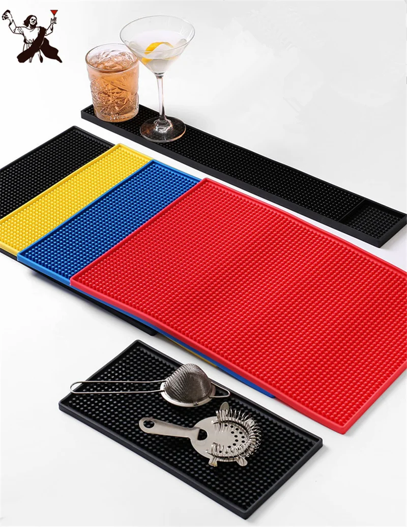 

3 Size & 4 Color Rectangle Rubber Table Cup Mat Kitchen Pvc Mat Pad For Bar Cocktail Bar Tools