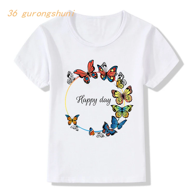 

Happy day kids t shirt for boys t shirts cute kawaii girl t-shirts beauty Butterfly children clothing tops for girls clothes