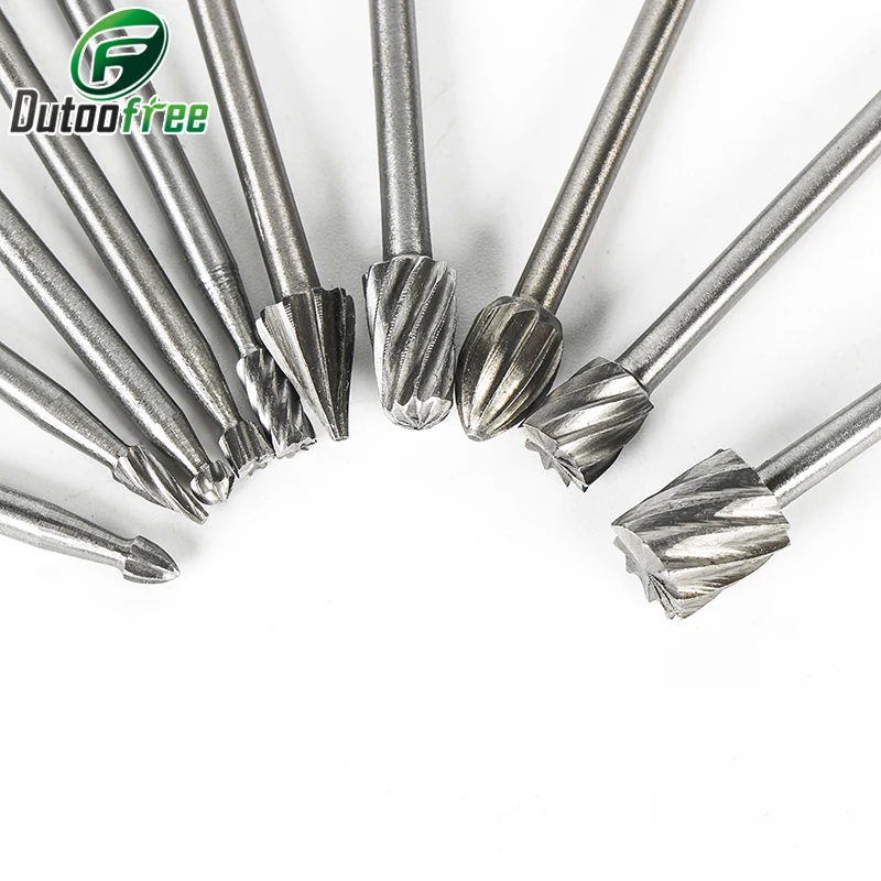 Imagem -02 - Hss Rotary Burr Mill Cutter Routing Router Bit Mini Broca Acessórios para Ferramentas Rotativas Carpintaria Metalworking com Caixa 10 Pcs Set