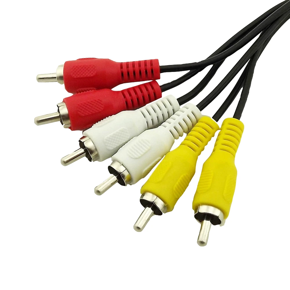 1pc Composite 3 RCA Male to 6 RCA Male Plug Audio Video Male to Male Extension Connector Adapter Cable Cord 1FT/30CM