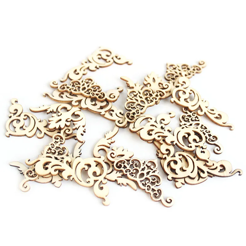 20Pcs Mixed Flower Lace Wood Crafts Supplies For Album Corners Book Corner Home Decorations DIY Scrapbooking Handmade Accessorie