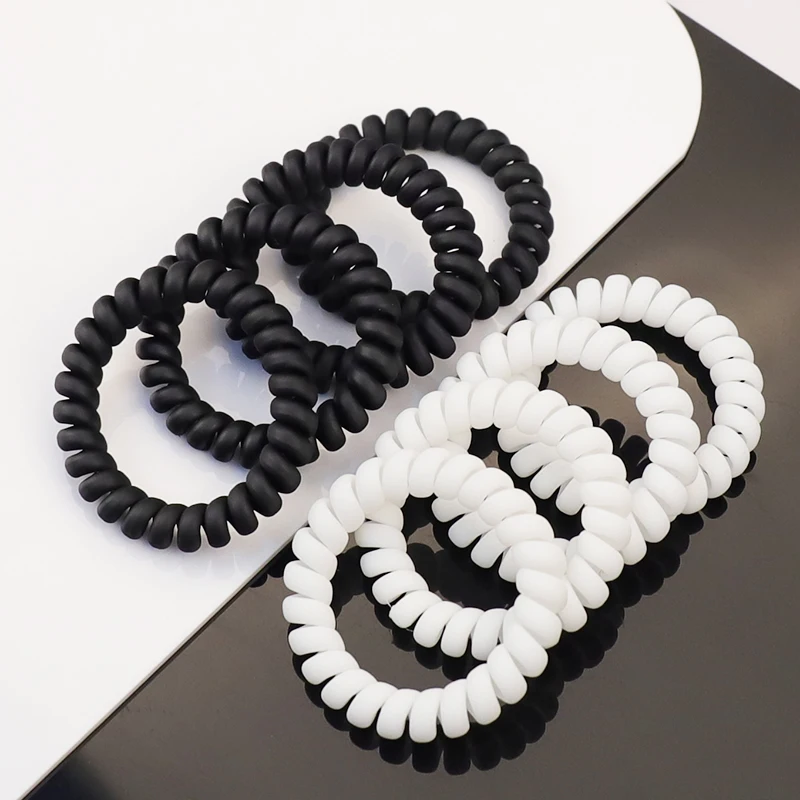 2021 4Pcs/Lot New Matte White Black Telephone Cord Women Elastic Hair Rubber Bands Girls Tie Gum Ponytail  Accessories Headear